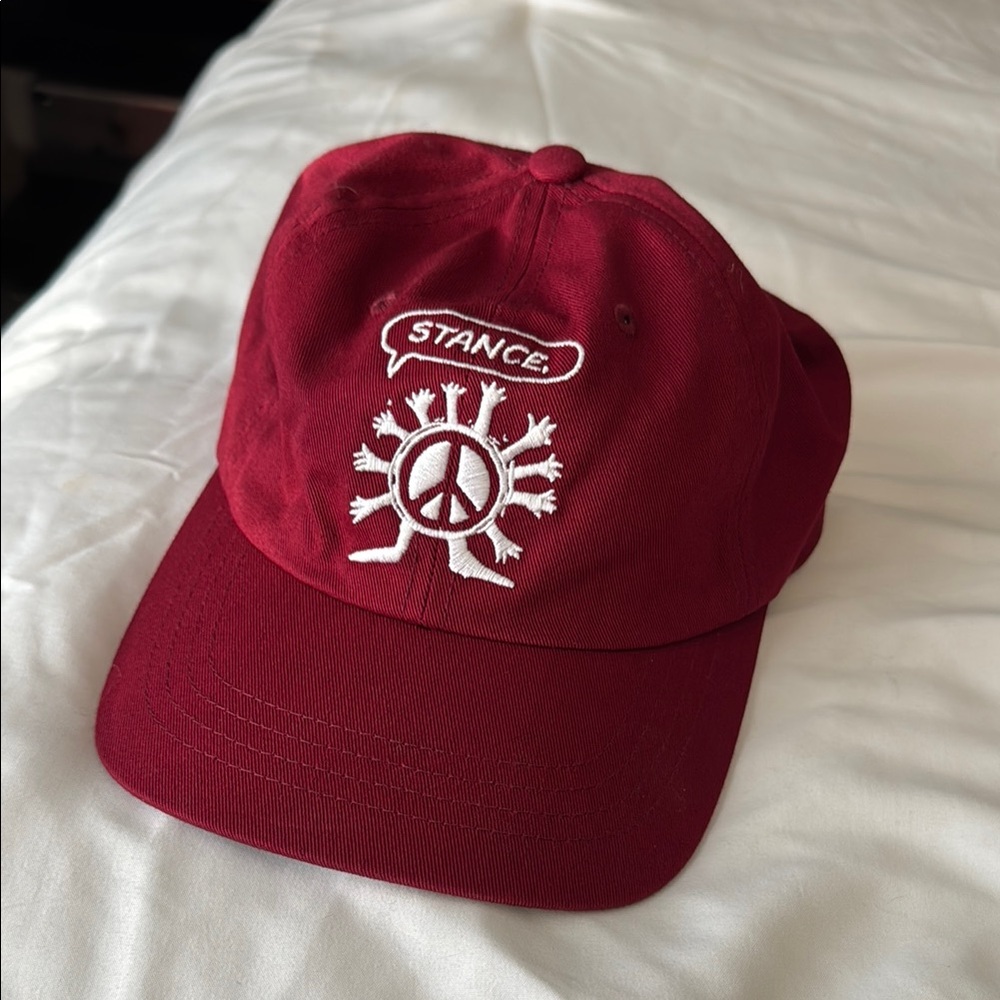 Stance Red Baseball Hat with Peace Symbol Design